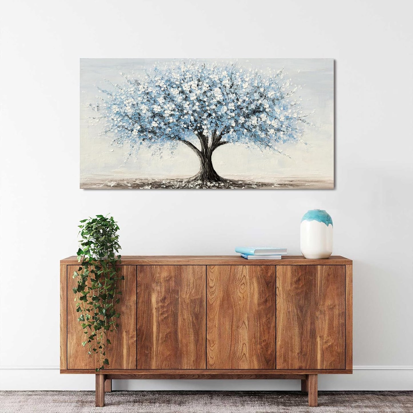 Canvas Wall Art Decor Wall Art Pictures for Living Room Vintage White Blue Wall Art Prints Tree of Life Wall Art Decorations Canvas Art Wall Decor Artwork for Walls Bedroom Office Decor 20" X 40"