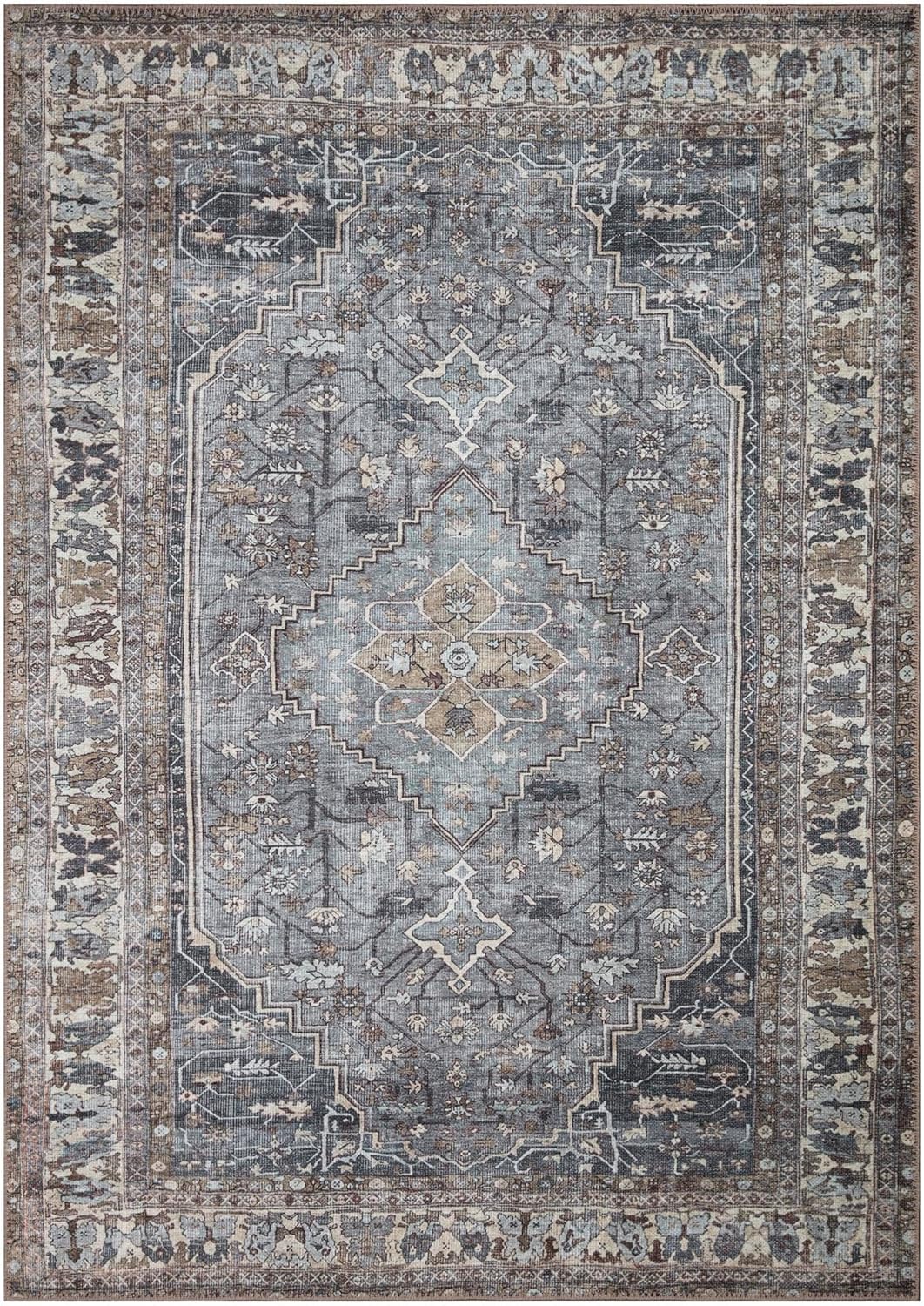 Keen Home Design 8x10 Rug - Machine Washable Area Rug with Non-Slip Backing, Ideal for Living Room, Dining Room, Bedroom - Vintage, Easy Clean, Durable, Low Pile Rug - (8' x 10')