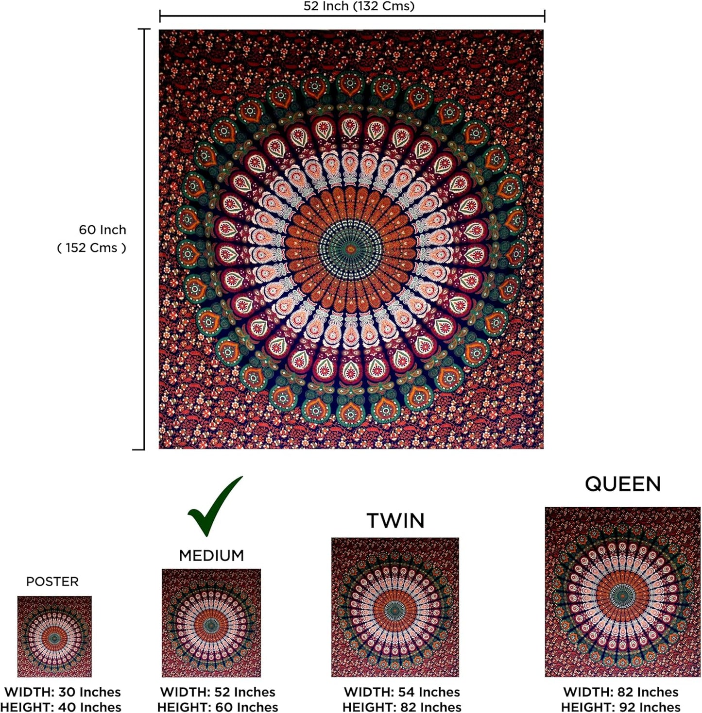 raajsee Turquoise Blue Tapestry- Tapestrys Mandala Wall Hanging- Hippie Tapestry For Bedroom Aesthetic-Size Medium (52x60 Inches / 132x152 Cms)