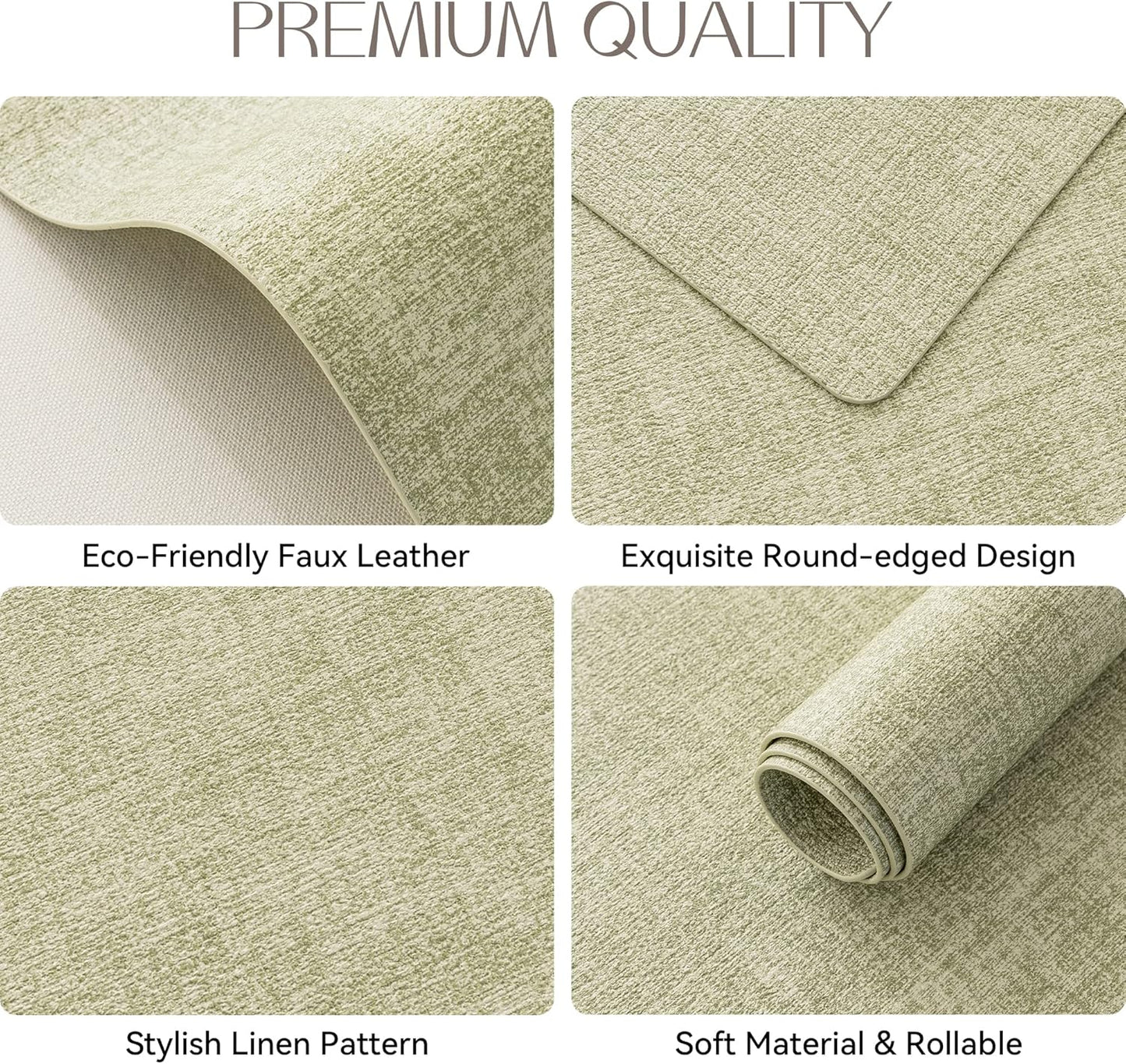 Romanstile Vinyl Placemats Set of 4-12 X 18 Inch - Heat Resistant Place Mats 100% Waterproof Oilproof Wipeable Reversible Faux Leather Table Mats for Kitchen/Dining/Party/Outdoor, Grass Green