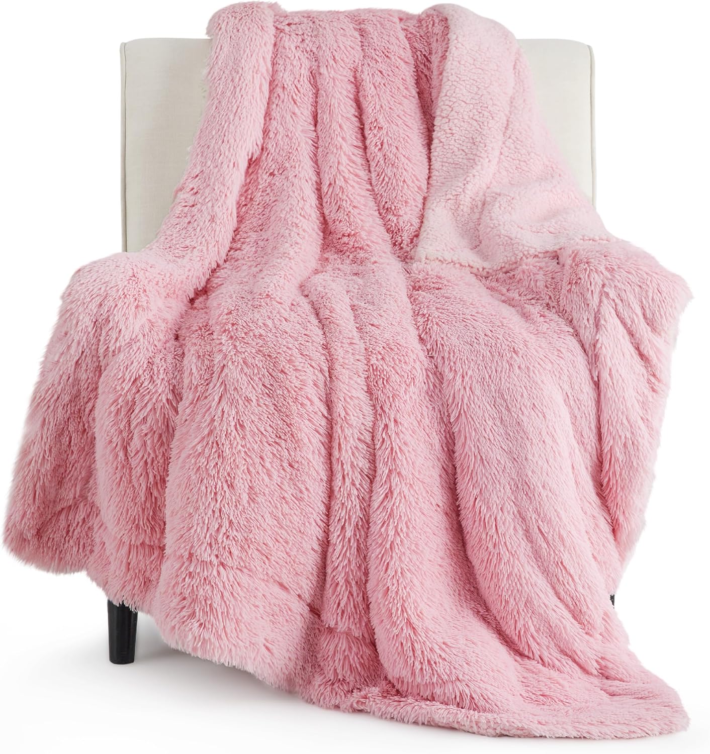 Bedsure GentleSoft Fluffy Pink Throw Blanket, Pink Decor Cozy Gifts for Teenage Girls, Soft Fuzzy Plush Thick Warm Furry Sherpa Fleece Faux Fur Throw Blanket for Couch, Cute Stuff for Women, 50x60
