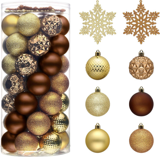 Valery Madelyn Christmas Tree Decorations Ornament Set for Fall Halloween, 50ct 2 Inches Bronze Copper Gold Shatterproof Christmas Ball Ornaments Hanging Xmas Holiday Party Decor