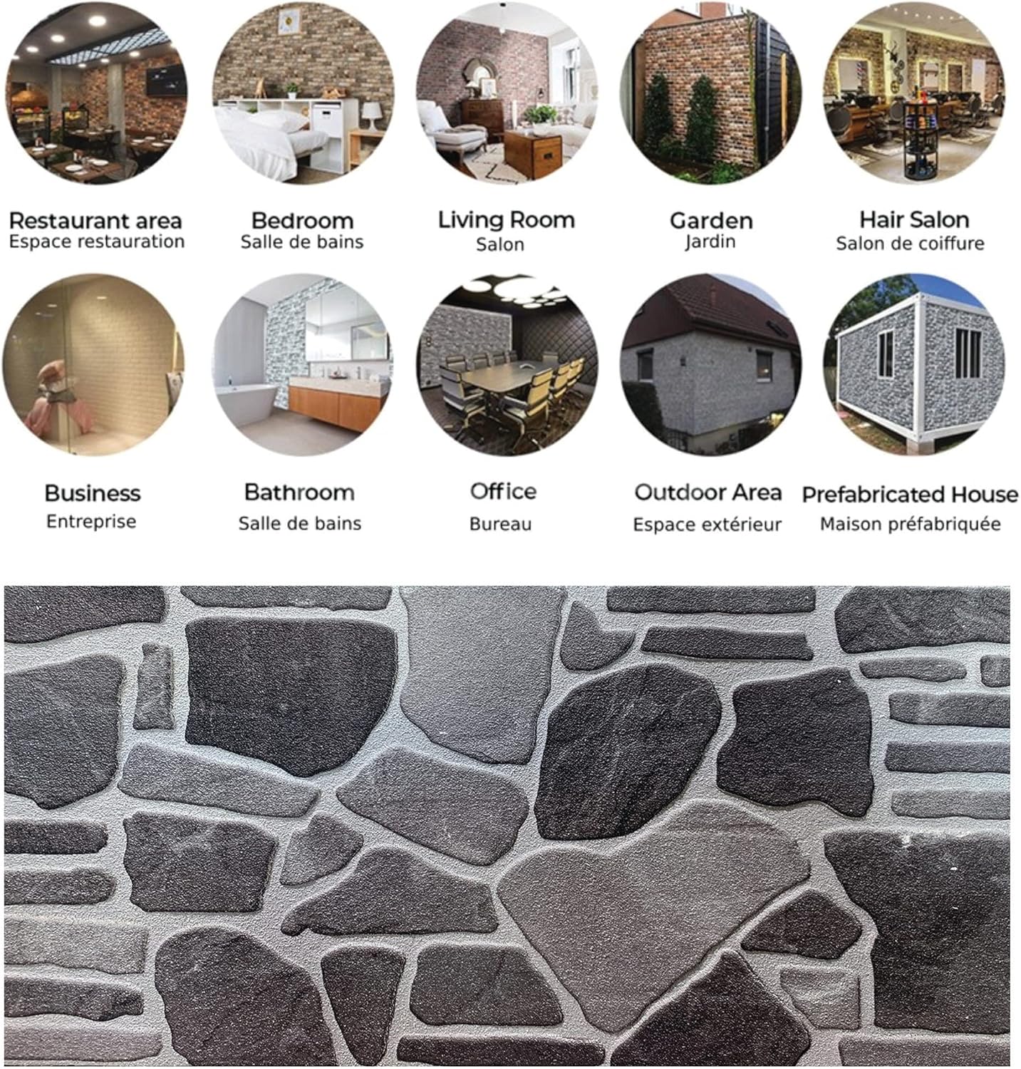 Dundee Deco 3D Wall Panels - Cladding, Charcoal Grey Silver Stone Look Wall Paneling, Styrofoam Facing for Interior and Exterior Applications, DIY, Set of 10, Covers 54 sq ft