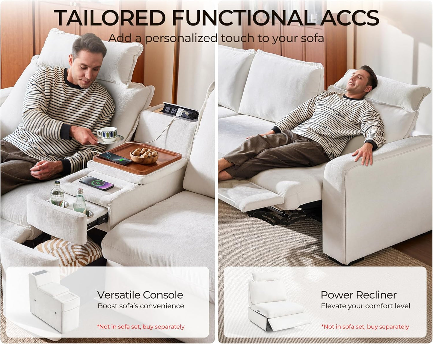 Oversized Modular Sofa Comfy Cloud Couch with Storage, Extra Deep Plush Sectional Sofa Set for Living Room, Covers Washable, Chenille, Olar (White, 3-Seater, Basic Shape)