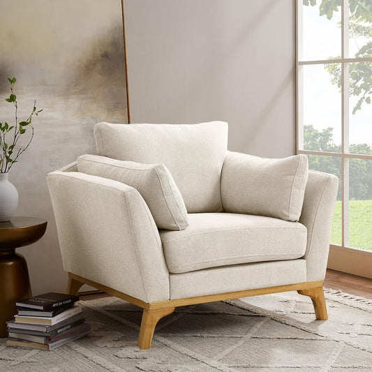 Large-Sized Accent Chair, Thick Cushion Bedroom Reading Chair, Comfortable Living Room Single Sofa， Linen Gray