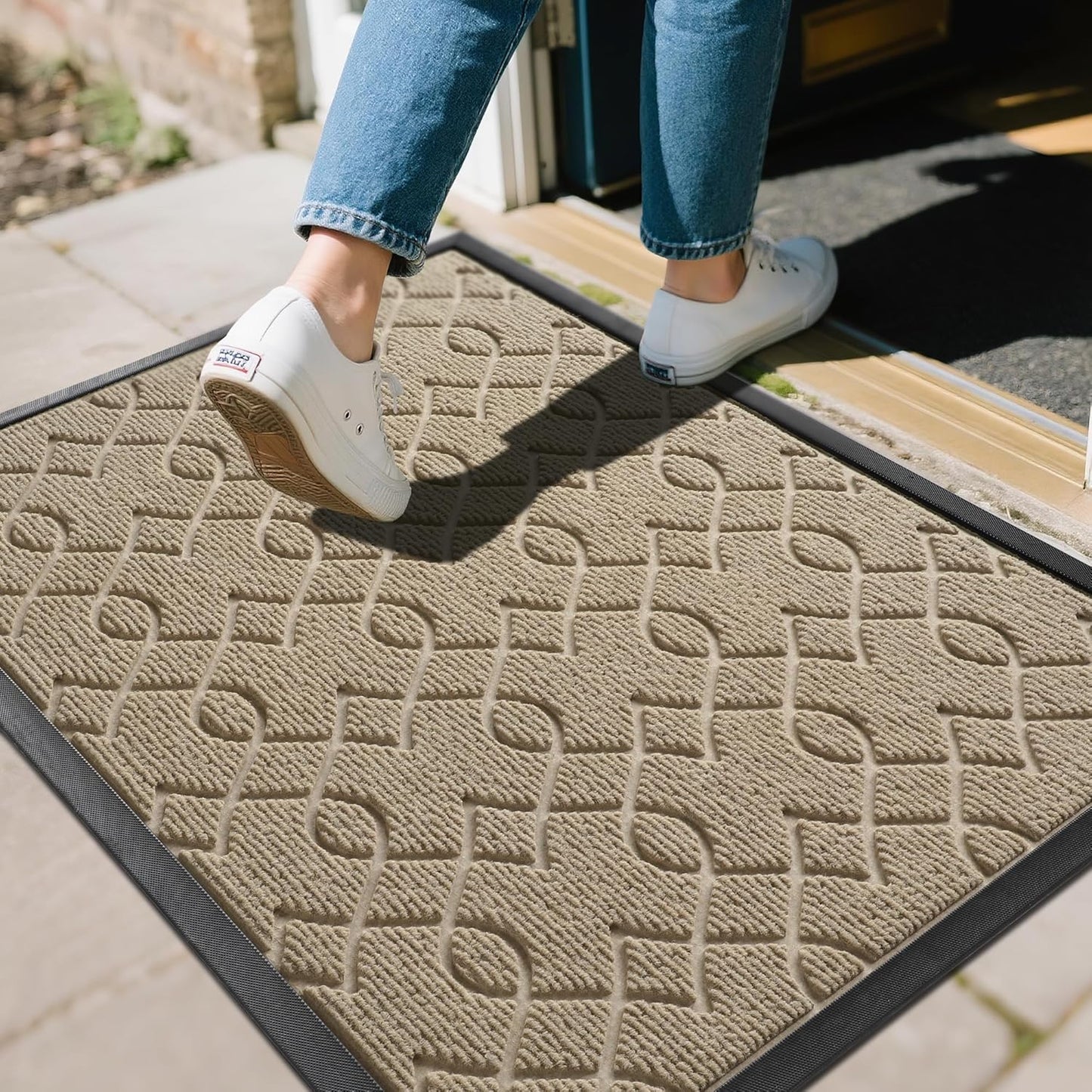 Yimobra Front Door Mat Outdoor Indoor 29.5x17, All-Season, All-Weather, Heavy Duty Welcome Door Mats Outside Entrance, Non Slip Porch Patio Entrance Mat, Light Beige