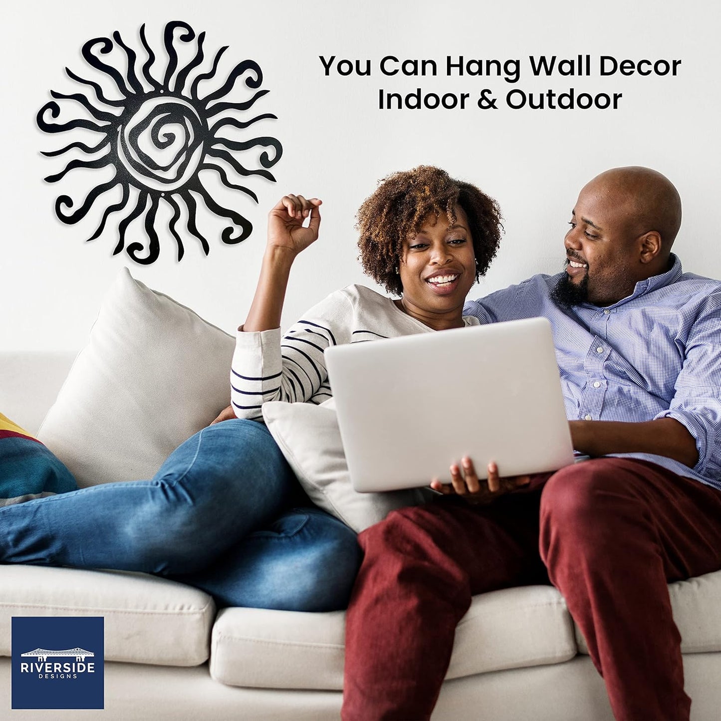 Riverside Designs Wacky Sun Metal Wall Art Indoor/Outdoor Decor - 30" Black Rust Proof Wall Sculpture - Made in USA - Ideal for Bedroom, Garden, Home, Patio and Farmhouse