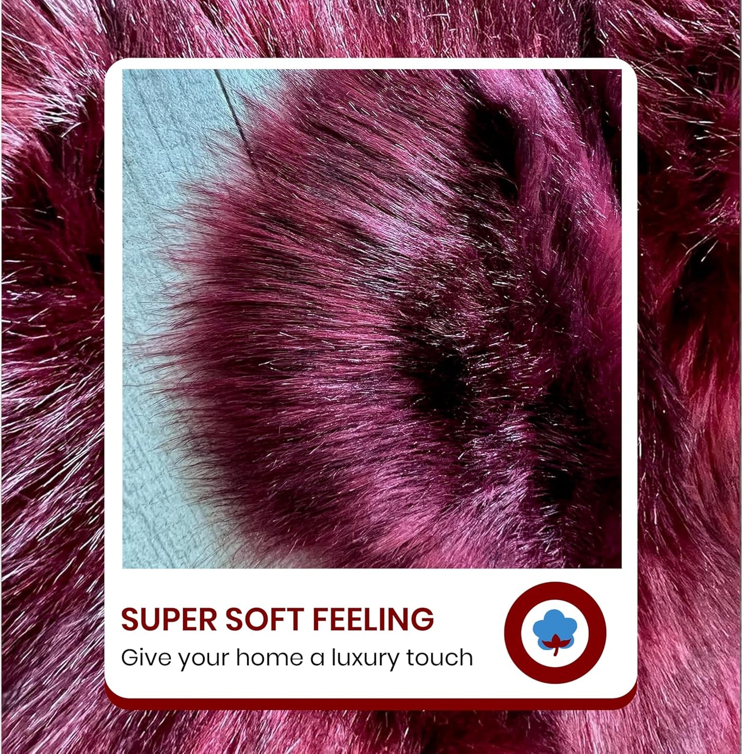 LAMBZY Faux Sheepskin Super Soft Hypoallergenic Free Shape Silky Shag Rug, Luxury Shaggy Plush Carpet for Bedrooms Living Kids Room Sofa Rugs (Burgundy, Quarto 4 Pelts 4'x6')