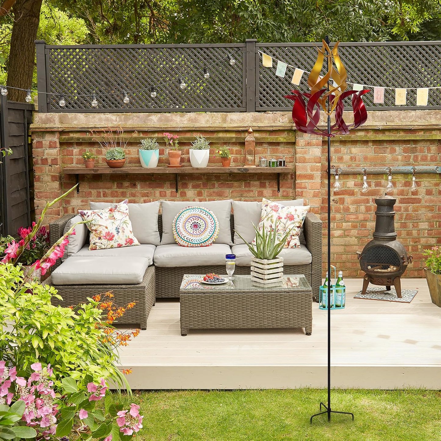 hogardeck Large Wind Spinners Outdoor, 93.3" Metal Tulip Wind Spinner with Stake, 360° Rotating Yard Art, Kinetic Flame Wind Sculptures for Home Lawn Backyard Patio Garden Decor (Red, Golden)