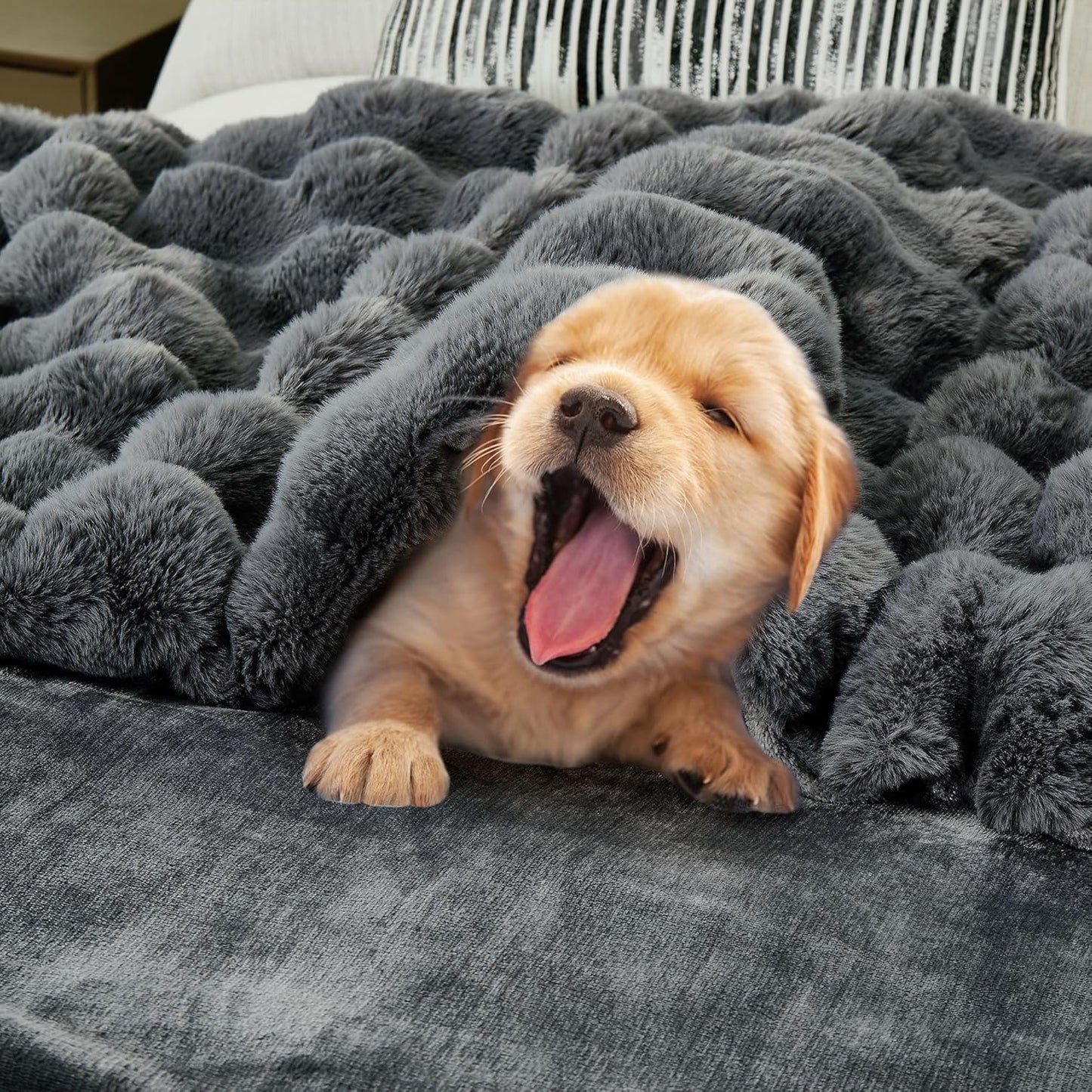 DREAMNINE Large Soft Thick Fuzzy Bubble Faux Rabbit Fur Bed Blanket Full Size 70" x 80",Reversible Gray Plush Big Warm Shaggy Fluffy Blankets for Winter,Solid Luxury Cozy Cute Bumpy Furry Blanket,Grey