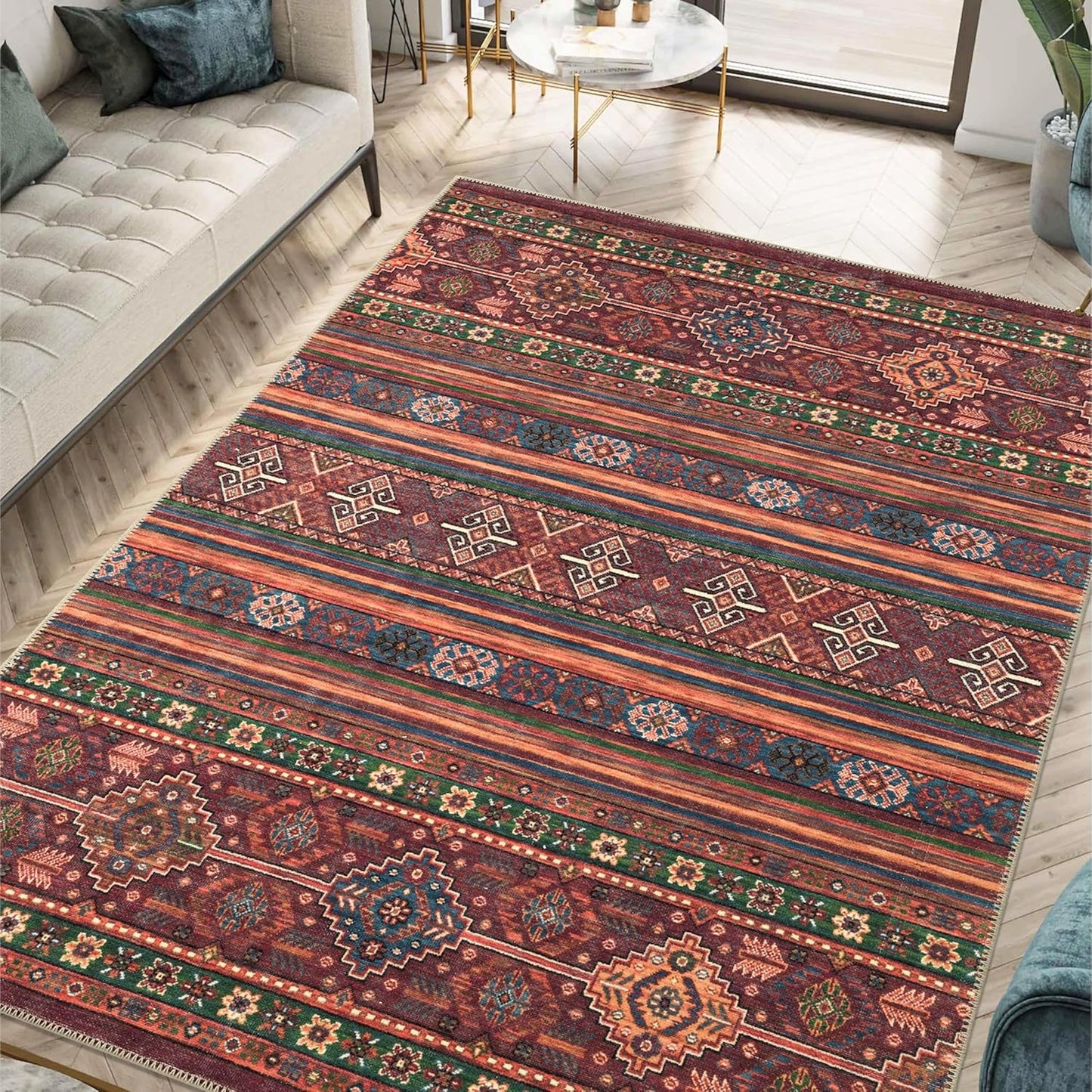 Keen Home Design 4x6 Rug - Machine Washable Area Rug with Non-Slip Backing, Ideal for Living Room, Dining Room, Bedroom - Vintage, Easy Clean, Durable, Low Pile Rug - (4' x 6')