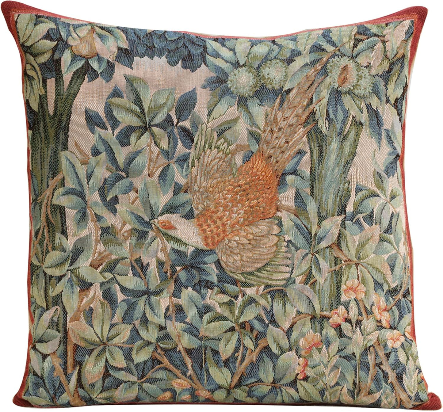 Charlotte Home Furnishings Decorative Tapestry Pillow Cover 19x19 in, Green Pheasant Couch Throw Pillow Cover, French Country Square Cushion Cases for Bed Room Home Decor, Soft Cotton Jacquard Woven