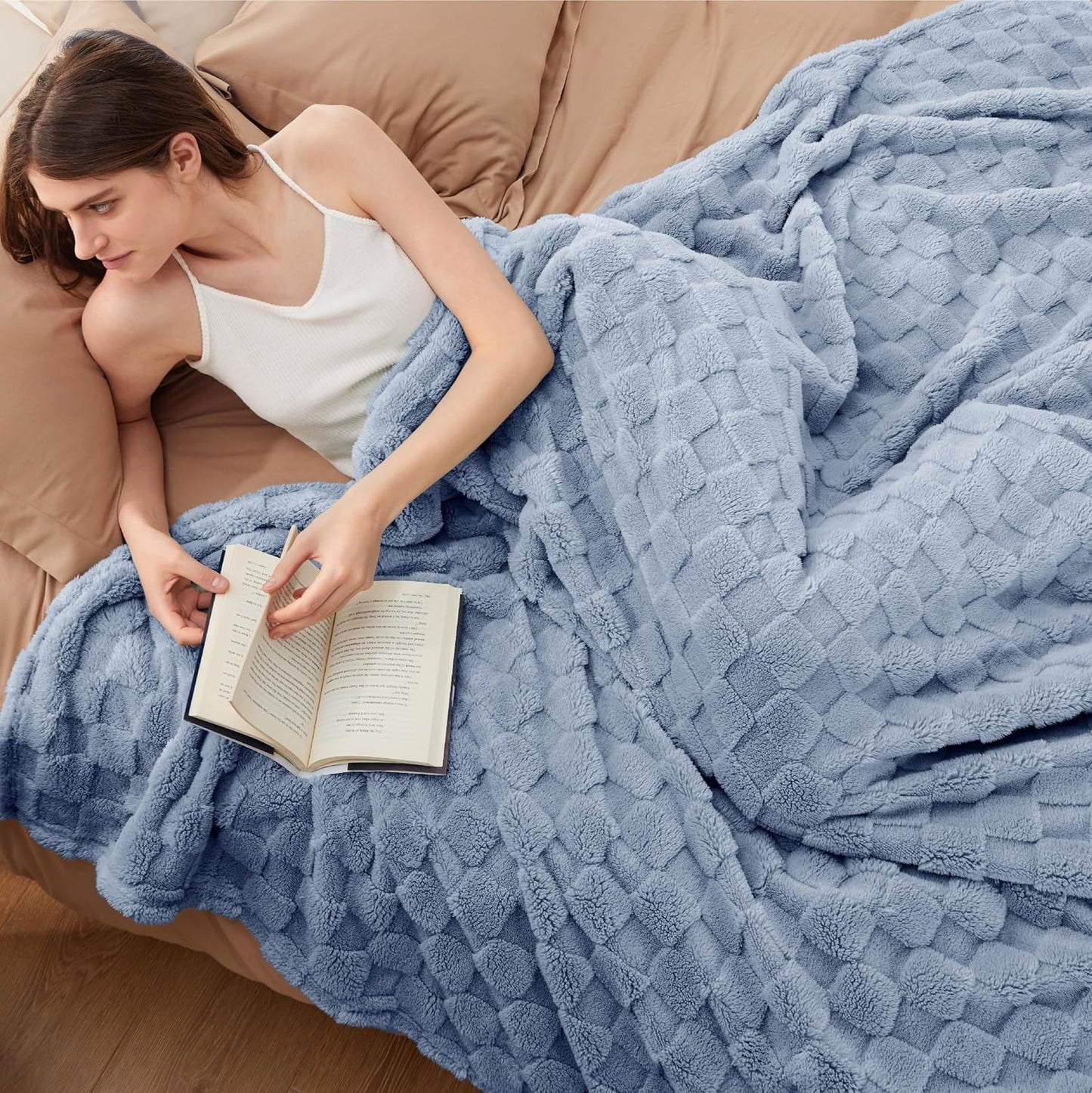 Bedsure GentleSoft Full Size Blankets for Bed Ashley Blue - Super Soft Cozy Fleece Blanket for Women Men Girls, Large Fuzzy Throws for Bedroom Decor, 84x90 Inches