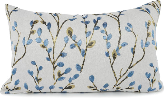 YOUR SMILE Classical Embroidery Jacquard Blue Square Decorative Throw Pillow Case Cushion Cover,12x20 inch