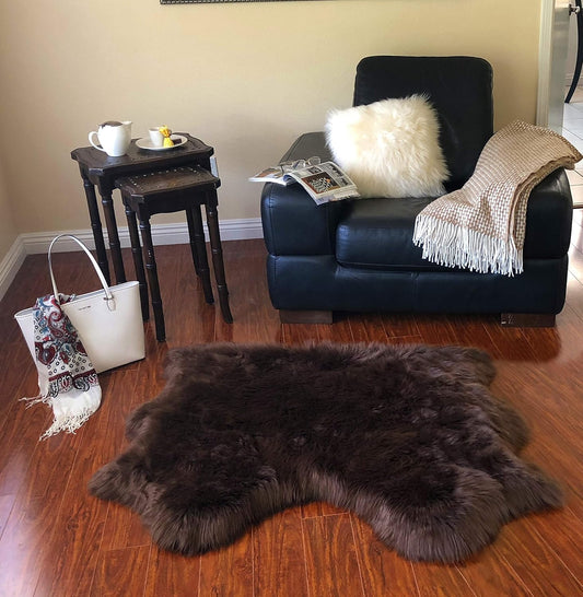 LAMBZY Faux Sheepskin Hypoallergenic Free Shape Silky Shag Rug, Luxury Shaggy Plush Carpet for Bedrooms Living Room Kids Rooms Sofa Floor Rugs (Double Side by Side 3'x4', Brown)