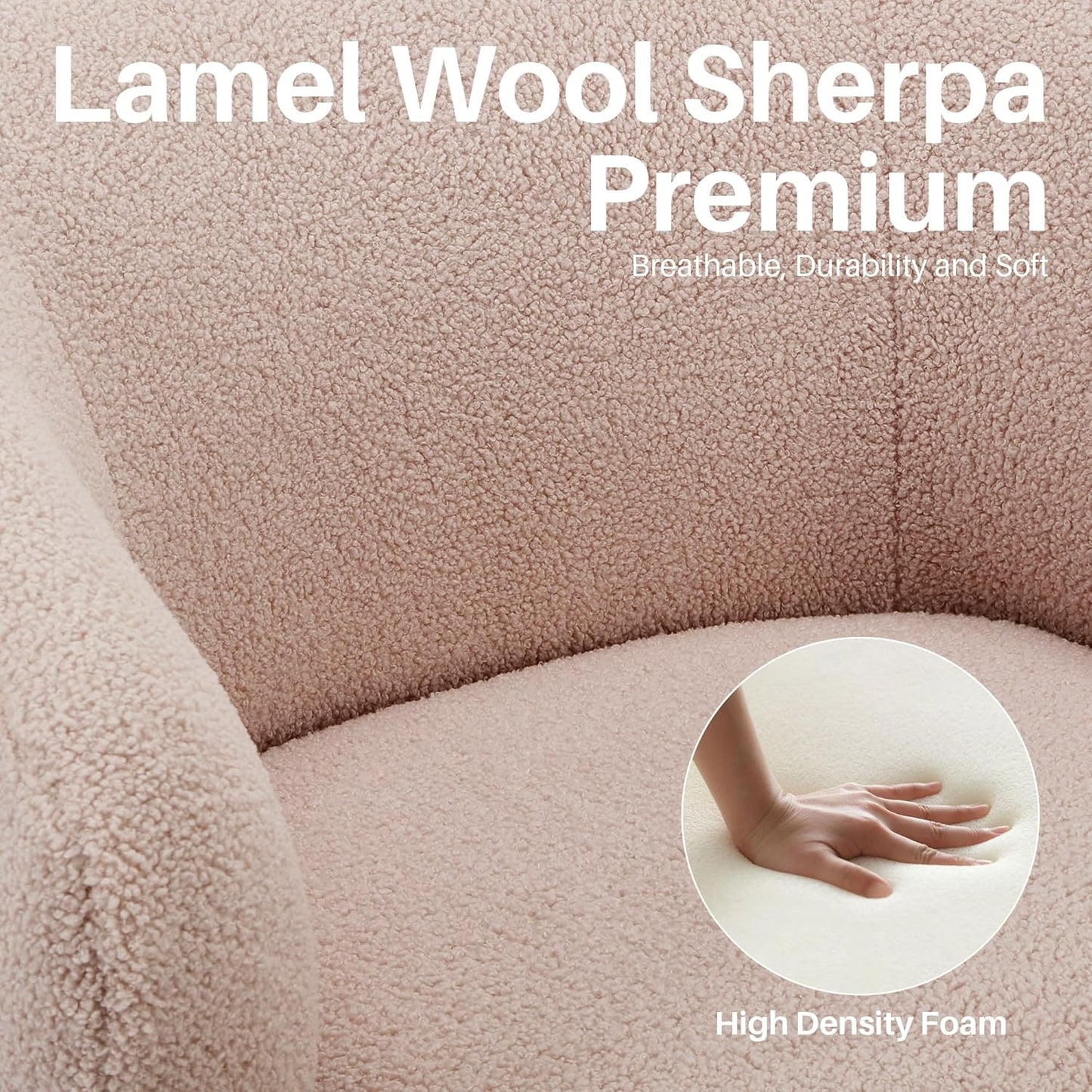 Swivel Accent Chair, Sherpa Teddy Barrel Chair for Living Room, Cozy Round Boucle Arm Chair, Metal Base for Club Nursery Bedroom, Light Blush Pink