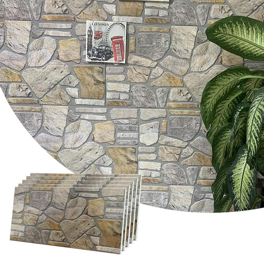 Dundee Deco 3D Wall Panels - Cladding, Grey Gold Stone Look Wall Paneling, Styrofoam Facing for Interior and Exterior Applications, DIY, Set of 5, Covers 27 sq ft