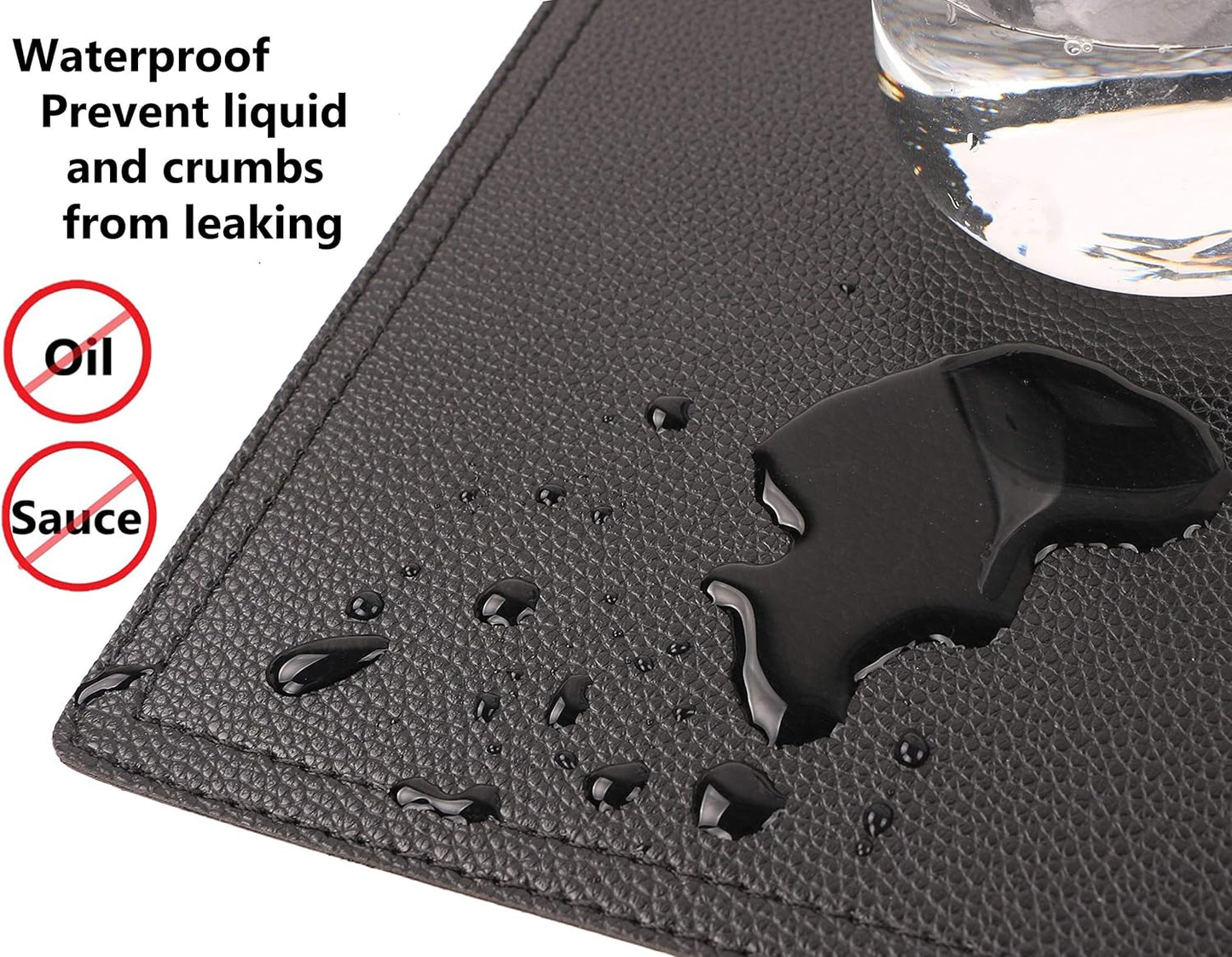 Set of 8 Faux Leather Placemats, PU Table Mats, Waterproof, Stain Resistant, Heat Resistant, Easy to Clean for Kitchen Dining Table,Conference Table C Black Rectangle