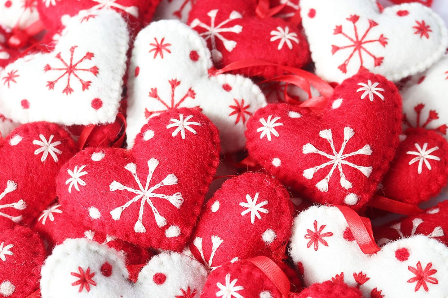 Hearts Christmas Ornaments Set of 4-Snowflake 100% Pure New Zealand Wool Handmade Eco-Friendly Valentine's Day Decor Shower Nursery Decoration Fair Trade (4, Heart)