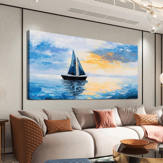 Canvas Wall Art Decor Modern Large Wall Art Pictures for Living Room Blue Coastal Wall Art Prints Landscape Natural Wall Art Decor Artwork for Walls Art Work for Home Office Kitchen Wall Decor 29"x58"