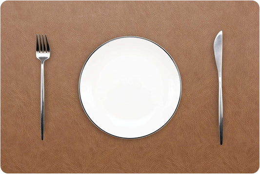 Set of 8 Faux Leather Placemats, PU Table Mats, Waterproof, Stain Resistant, Heat Resistant, Non-Slip Easy to Clean for Kitchen Dining Table,Conference Table F Flaxen