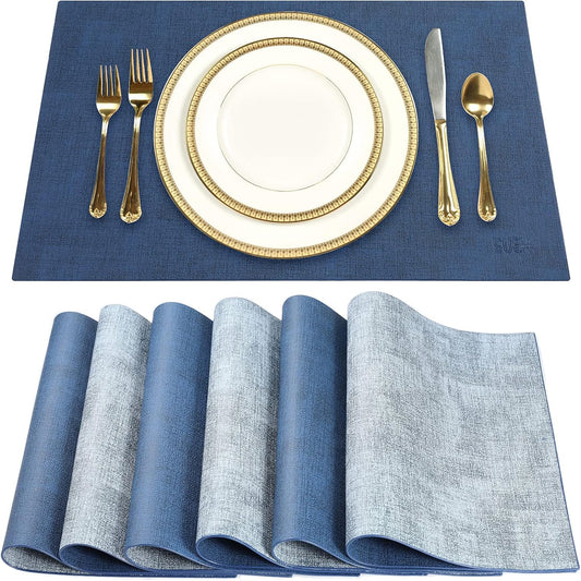 SUEH DESIGN Leather Placemats Set of 6 Reversible Table Mats Heat Resistant Waterproof No-Slip Place Mats for Dining Table Kitchen Parties