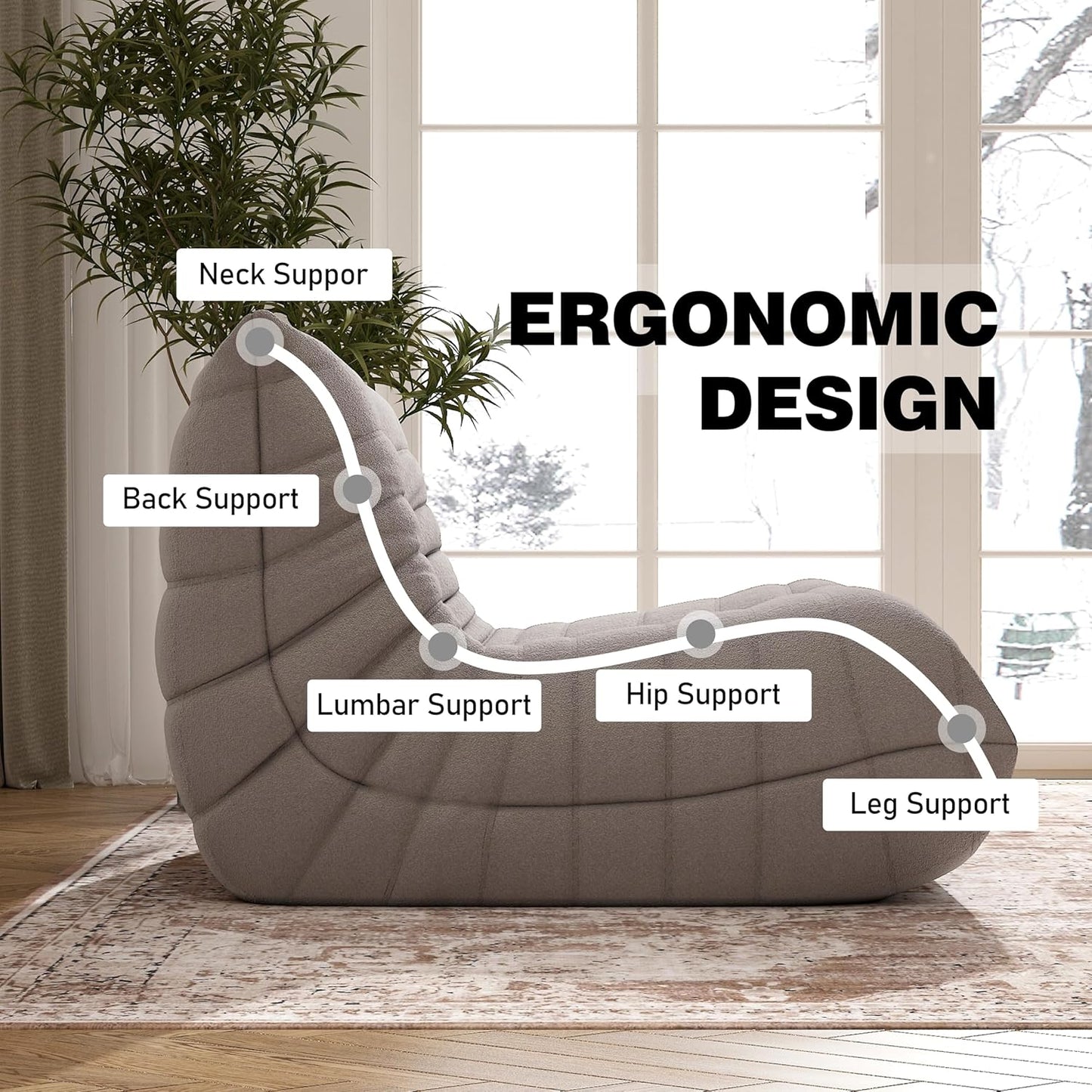 Bean Bag Chair, Fireside Chair Bean Bag Sofa Large Bean Bag Chair for Adults, Bean Bag Chairs for Teens with High Density Comfortable Foam, Memory Foam Bean Bag for Living Room, Bedroom (Grey)