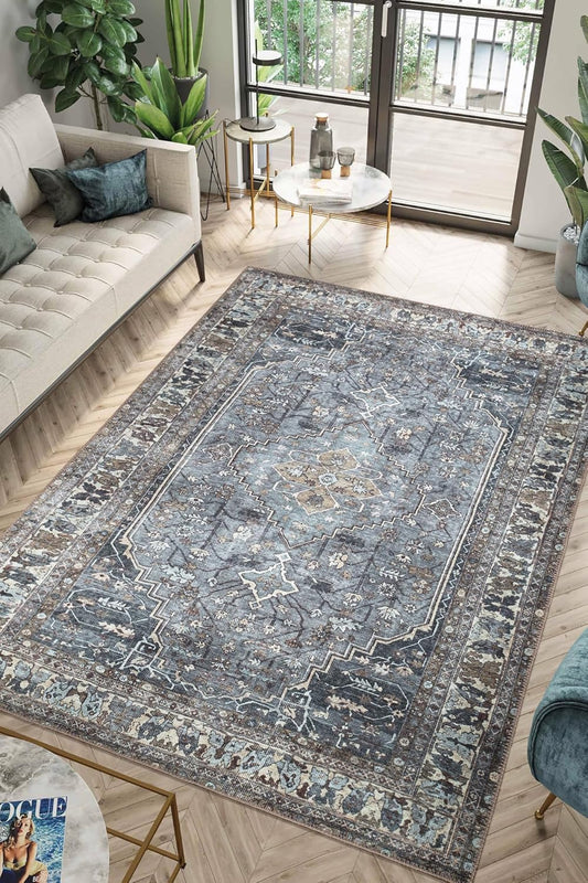 Keen Home Design 10x14 Rug - Machine Washable Area Rug with Non-Slip Backing, Ideal for Living Room, Dining Room, Bedroom - Vintage, Easy Clean, Durable, Low Pile Rug - (9'7" x 14')