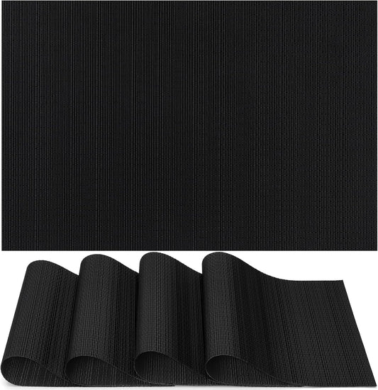 Myir JUN Placemats Set of 4, Vinyl Woven Placemats Place Mats Indoor Set of 4 Washable Table Mats Non-Slip Place mats for Dining Table (Black, Set of 4)