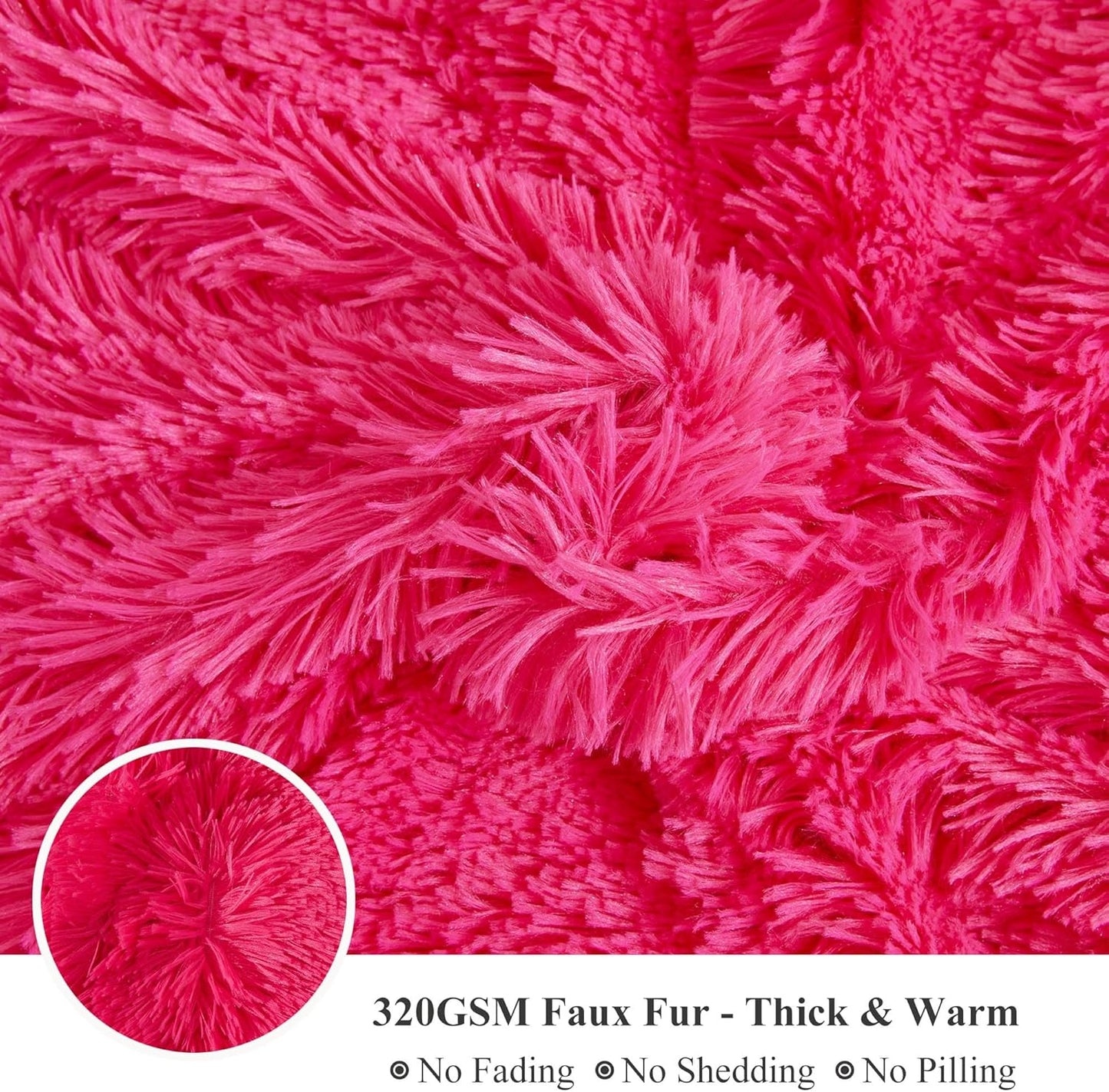 XeGe Luxury Faux Fur Blanket, Hot Pink Soft Big Fluffy Throw, Shaggy Plush Decorative Couch Throw, Cute Furry Fuzzy Bed Blanket for Bedroom Living Room, Hot Pink, 60x90