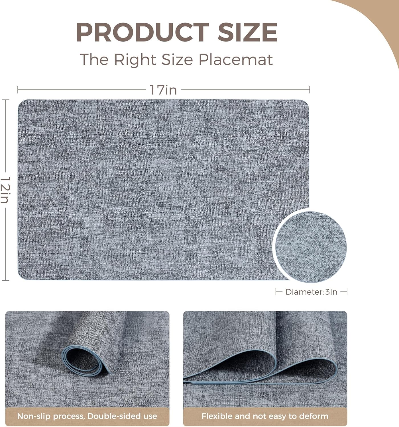 Vinyl Placemats Set of 6, Faux Leather Waterproof and Heat Resistant Place Mats, Washable Anti-Slip Table Mats with Coaster, Wipeable Placemats for Indoor & Outdoor 17" x 12" (Light Blue, Set of 6)