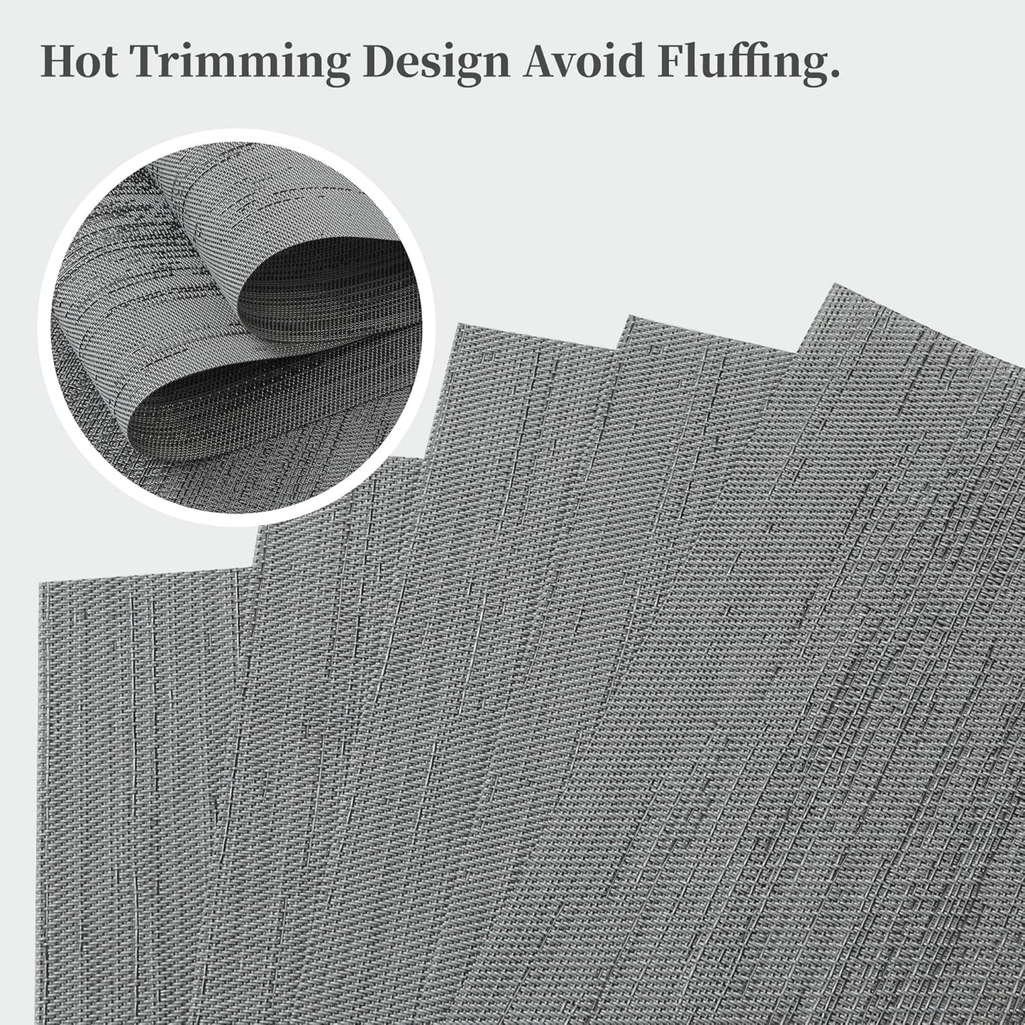 Leetaltree Grey Placemats, Heat Resistant Non-Slip Place mats for Dining Table, Washable Durable PVC Vinyl Woven Table Mats (Set of 24)