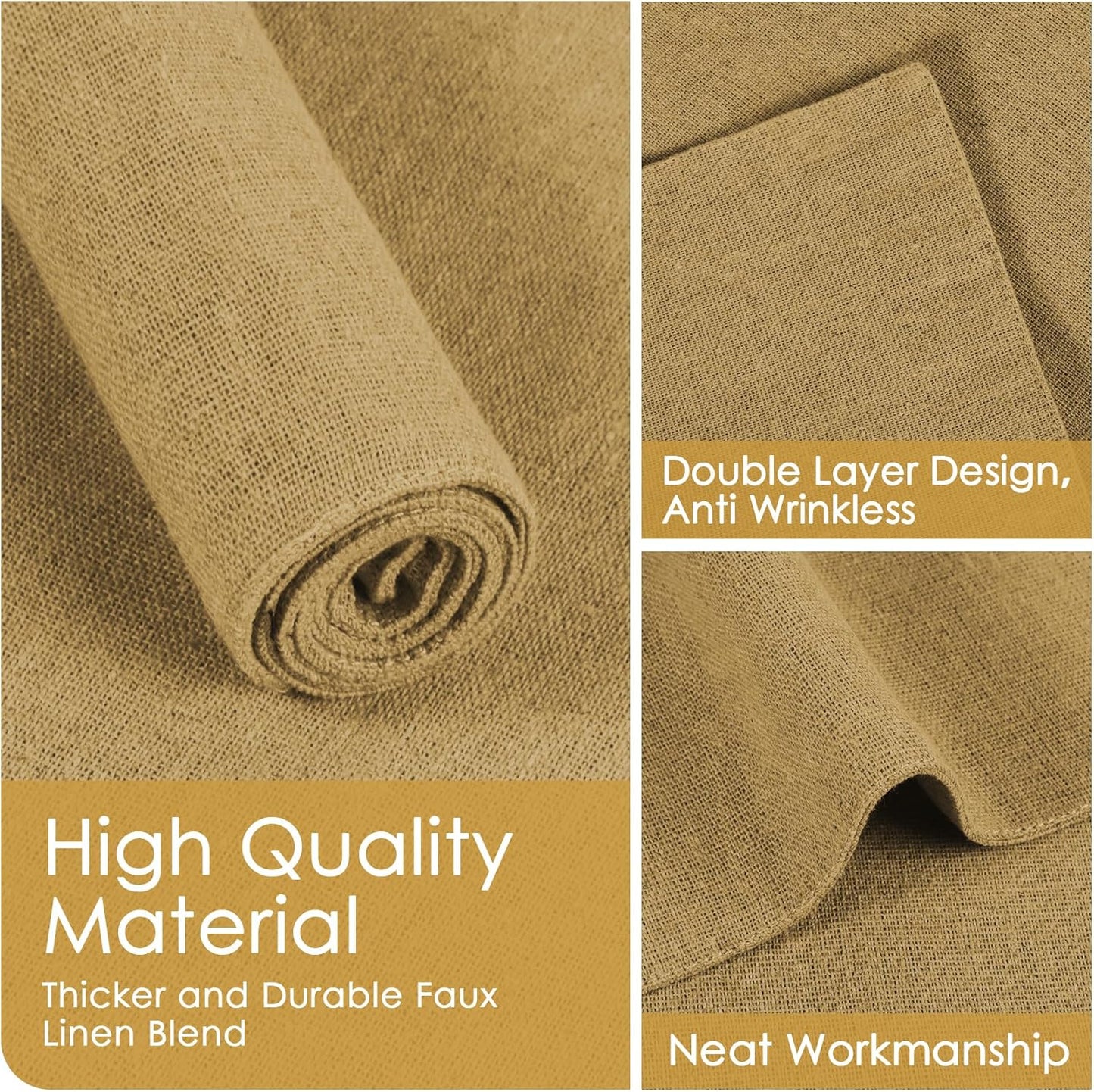 MANSPHIL Cloth Placemats Set of 6, Double Layer Faux Linen Place Mats Heat Resistant Washable Table Mats for Dining Kitchen Indoor Outdoor Use - 13x19 Inch Khaki