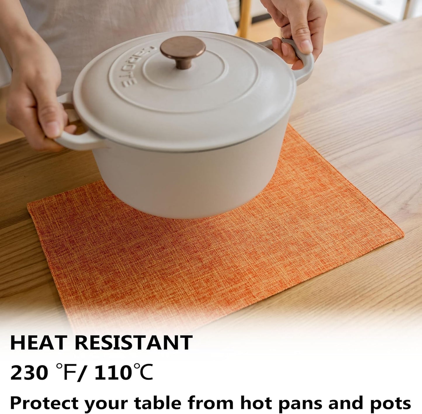 Demetex Orange Placemats Set of 4 Fall Linen Place Mats Decorative Heat Resistant Cloth Table Mats for Party Birthday Thanksgiving Dinner, 13x19 inch, Orange