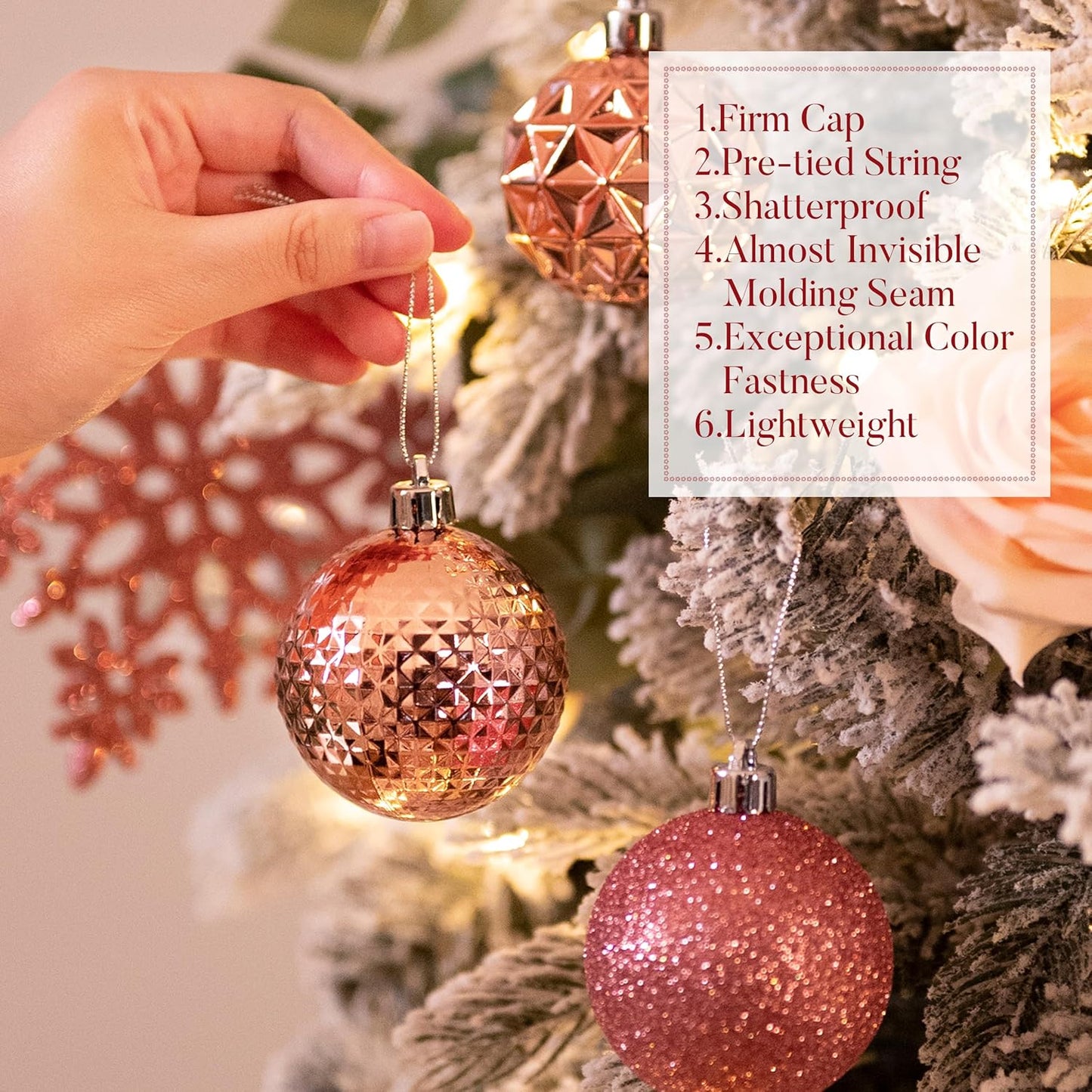 Valery Madelyn Christmas Tree Decorations Ornament Set for Fall Halloween, 50ct 2.36 Inches Pink Shatterproof Christmas Ball Ornaments Hanging Xmas Holiday Party Decor