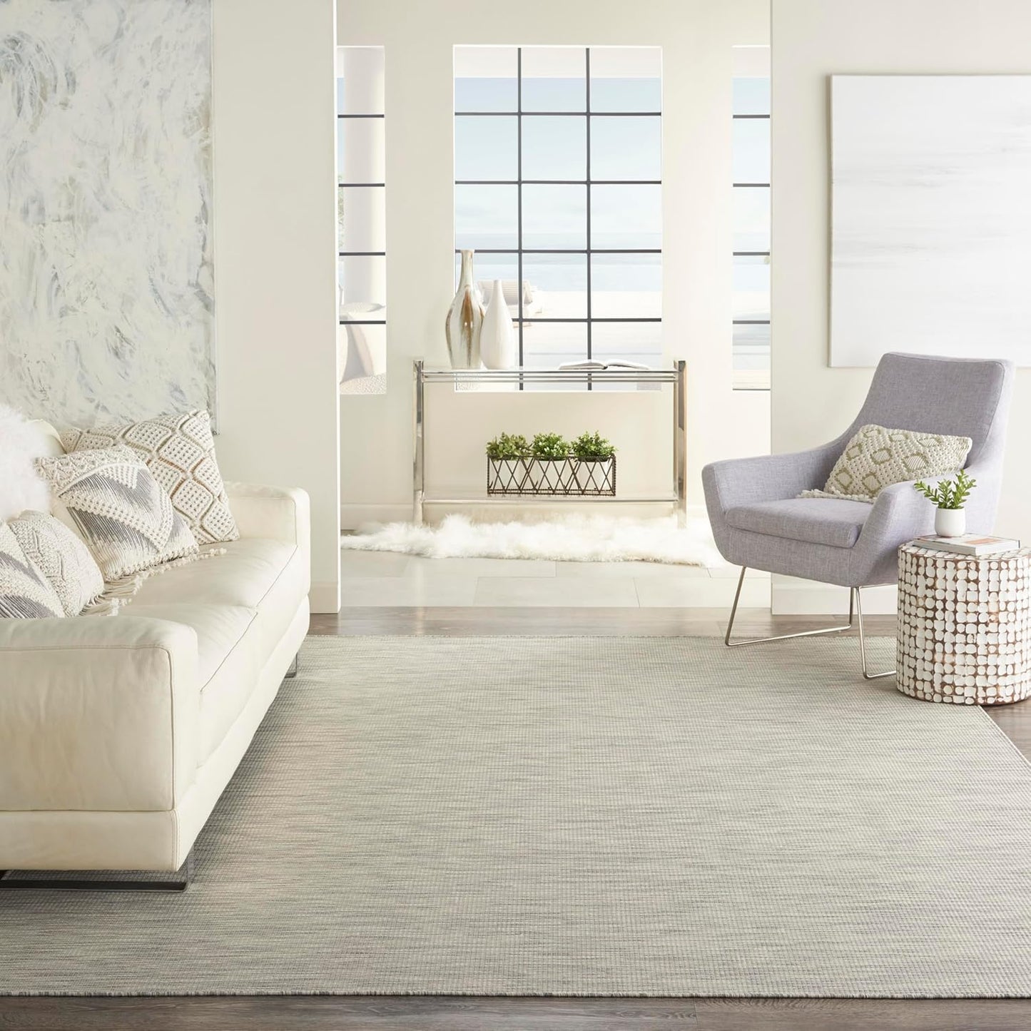 Nourison Home Positano 9' x 12' Light Grey Modern Indoor/Outdoor Rug Polypropylene