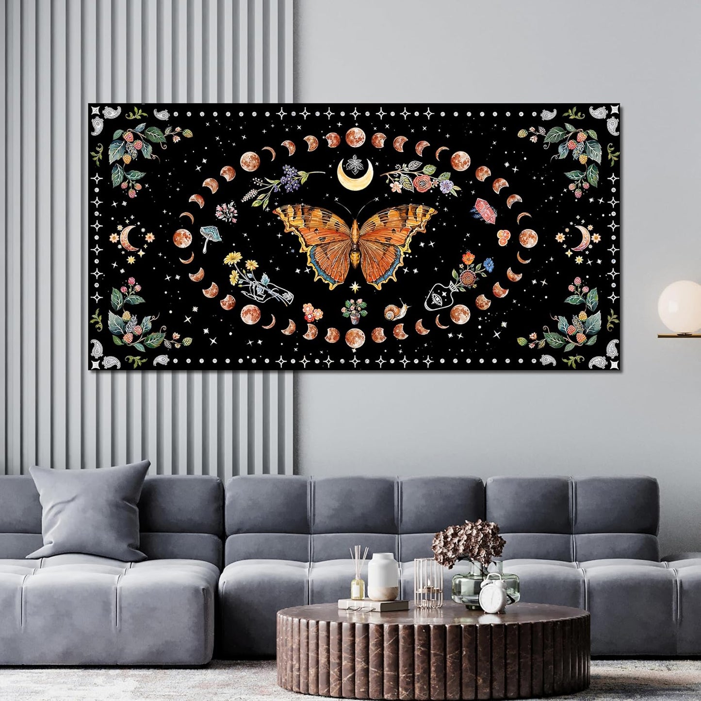 Large Canvas Wall Art Boho Wall art Decor Canvas Art Wall Decor Pictures for Living Room Vintage Butterfly Wall Art Decorations Large Artwork for Walls Moon Flower Home Office Wall Decor 29"X58"