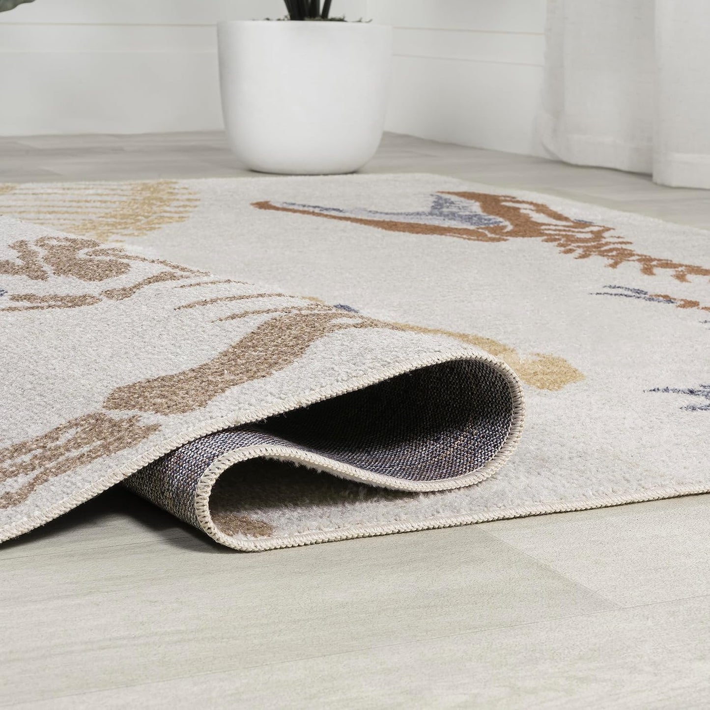 JONATHAN Y Machine-Washable Cream/Multi Indoor Area Rug, 8x10, Kingdarr T-Rex Modern, Casual, Kids & Novelty for Living Room, Dining Room, Bedroom, Kitchen Easy-Cleaning, Non-Shedding (KDW103A-8)