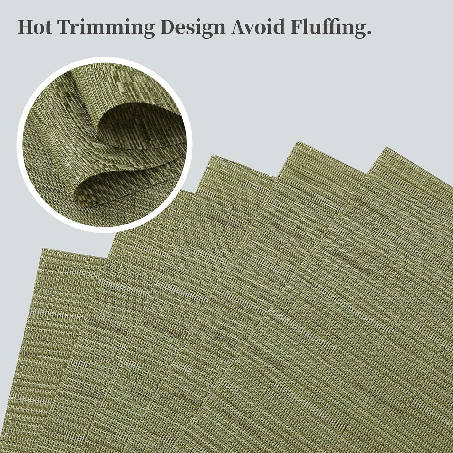Leetaltree Pea Green Placemats Set of 6 - Heat Resistant Non-Slip Place mats for Dining Table, Washable Durable PVC Vinyl Woven Table Mats（Pea Green, 6）