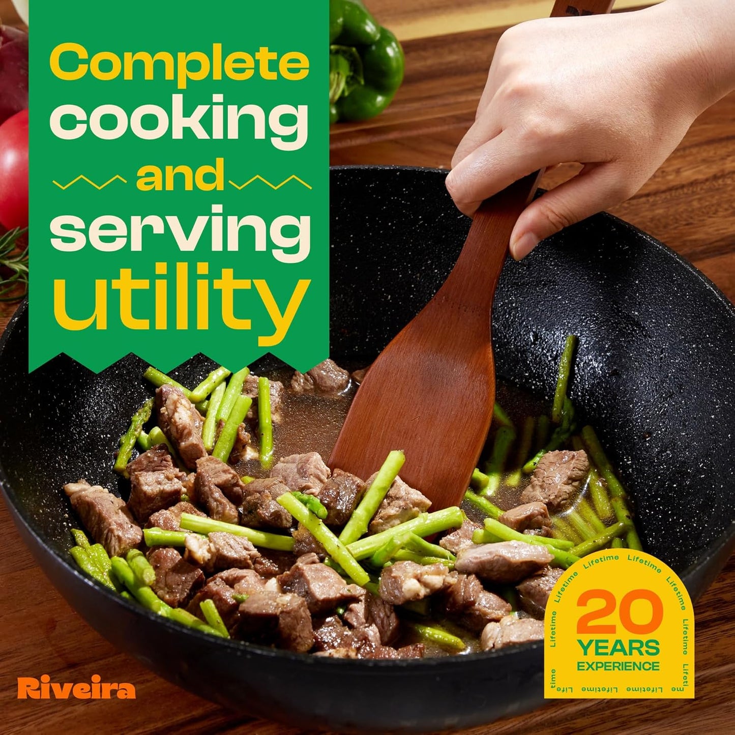 Riveira Premium Brown Bamboo Wooden Spoons for Cooking Set of 3 – Premium Brown Bamboo Wooden Cooking Utensils, Wooden Spatula, Wooden Spoon - Premium Quality Wooden Utensil Set for Non-Toxic Cooking