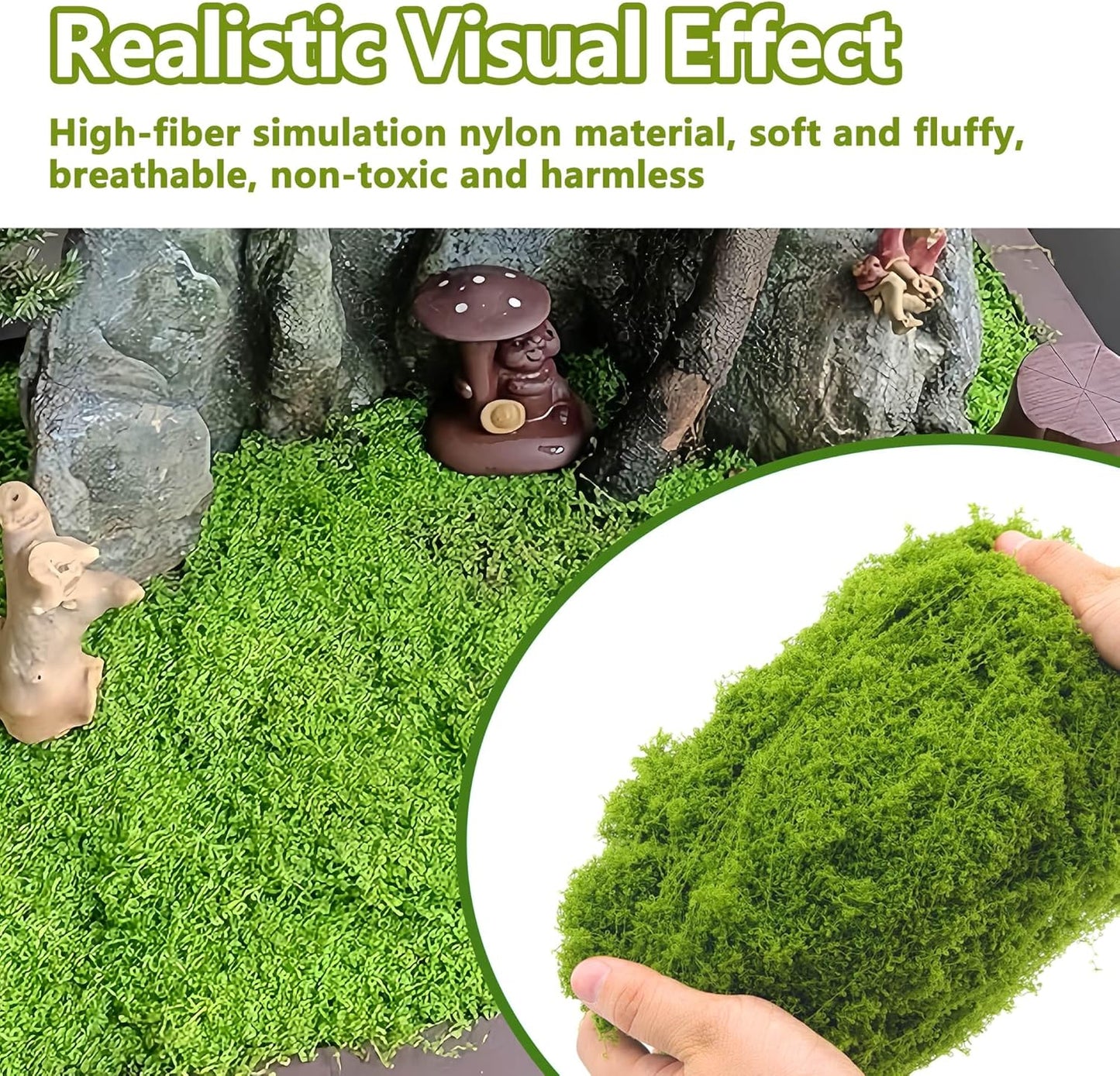 Potanro Faux Green Moss 5.3oz Artificial Fake Plant Moss Preserved Moss for Potted Plants Indoor Plants, Crafts, Planters, Bonsai Artifcial, DlY Floral Decorative Moss, Garden Wedding Decor