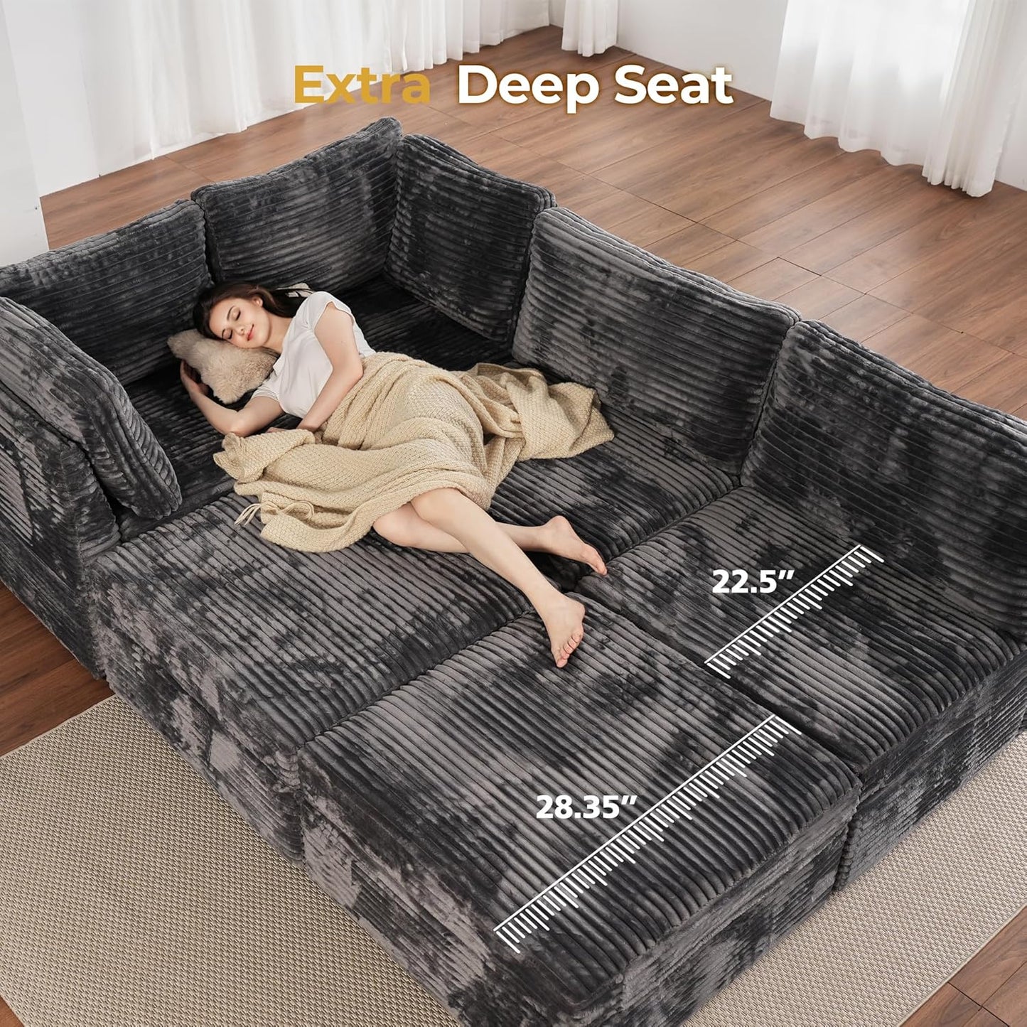 HOOOWOOO Modular Sectional Sofa,5 Pieces Sectional Couches for Living Room,131X66 L Shaped Cloud Couch Set(Grey Velvet Corduroy)