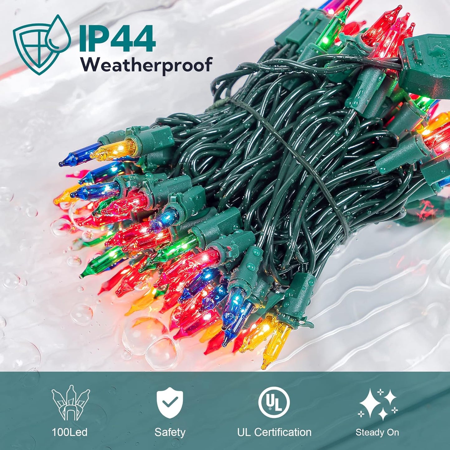 Clear Christmas Lights Green Wire 100 Count 23Feet Incandescent Bulb Mini String Lights for Indoor Christmas Tree Garland Birthday Holiday Party Wedding,Halloween Decor, Multi Color