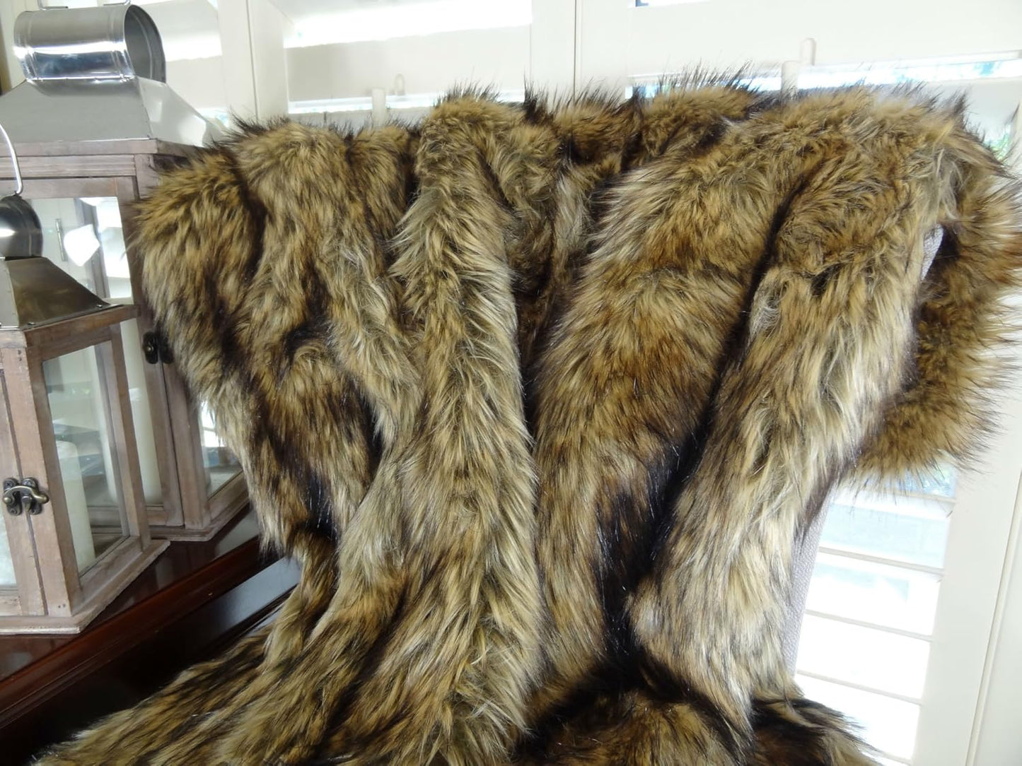 Brown Fur Throw Blanket and Bedspread - Brown Wolf Faux Fur - Light & Dark Brown Faux Fur - Luxury Throw Blanket & Bedspread, Made in USA, 16406