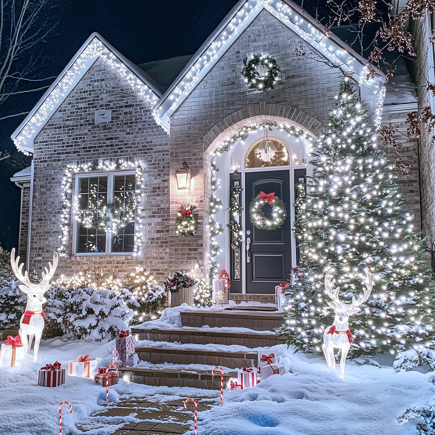 JMEXSUSS 300 LED White Christmas Lights, Outdoor Indoor, Green Wire, 8 Modes, Waterproof, Perfect for Xmas, Wedding, Party, Garden