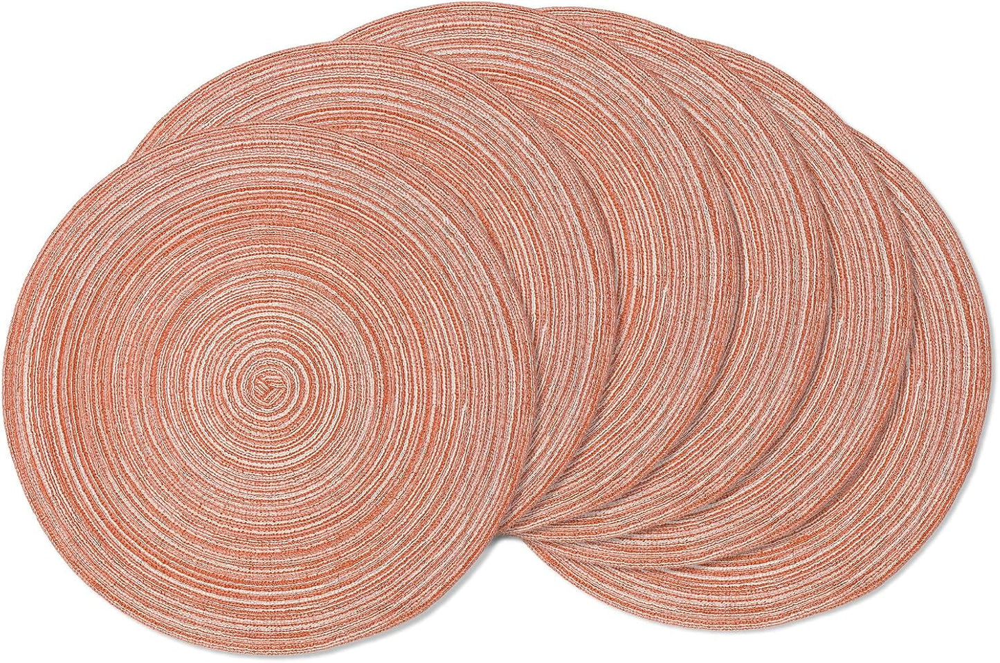 AHHFSMEI Round Braided Placemats Set of 6 Round Table Mats for Dining Tables Natural Woven Heat Resistant Place mats 15 Inch (Light Orange)