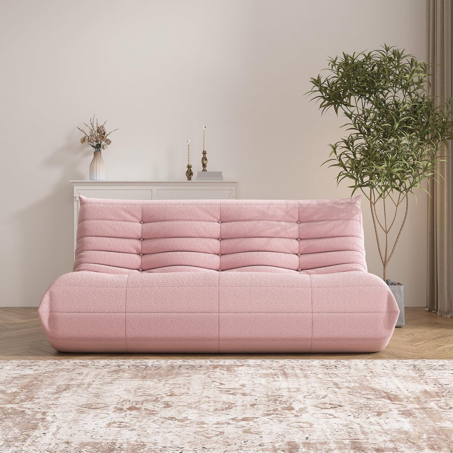 Big Bean Bag Chairs for Adults, 3 Seater Large Bean Bag Sofa, Fireside Chair Lazy Sofa Chair with High Density Comfortable Foam, Modern Bean Bag for Living Room, Bedroom, Office (Pink)