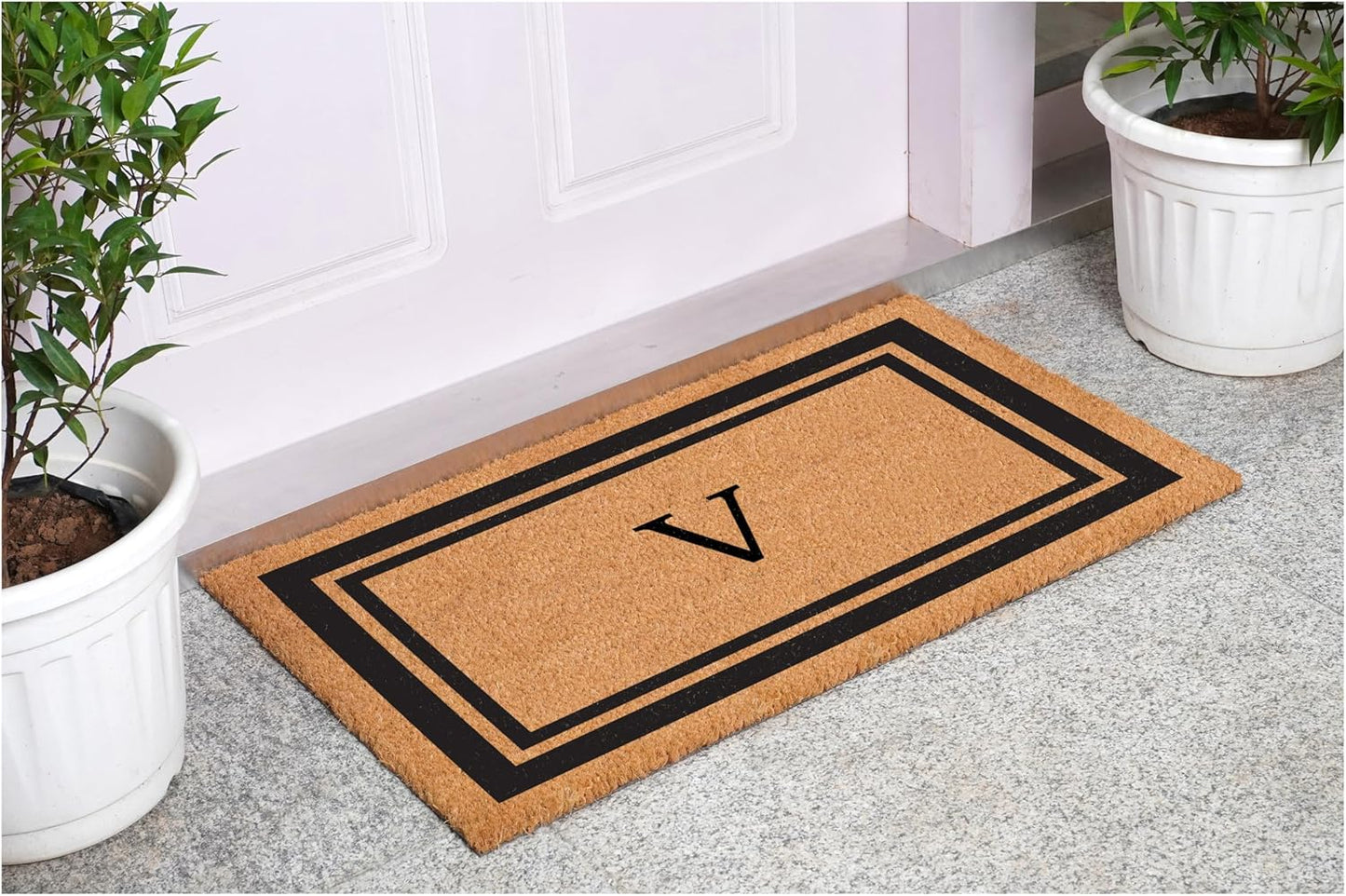 Calloway Mills 152961830V Black Border 18" x 30" Monogram Doormat, (Letter V)