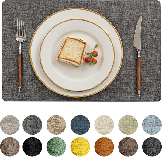 Romanstile Reversible Vinyl Placemats Set of 8, Faux Leather 100% Waterproof Oil-Proof Wipeable Place Mats, Heat Resistant Dual Sided Table Mats for Kitchen/Dining/Party (Dark Gray, 12 x 18 Inch)