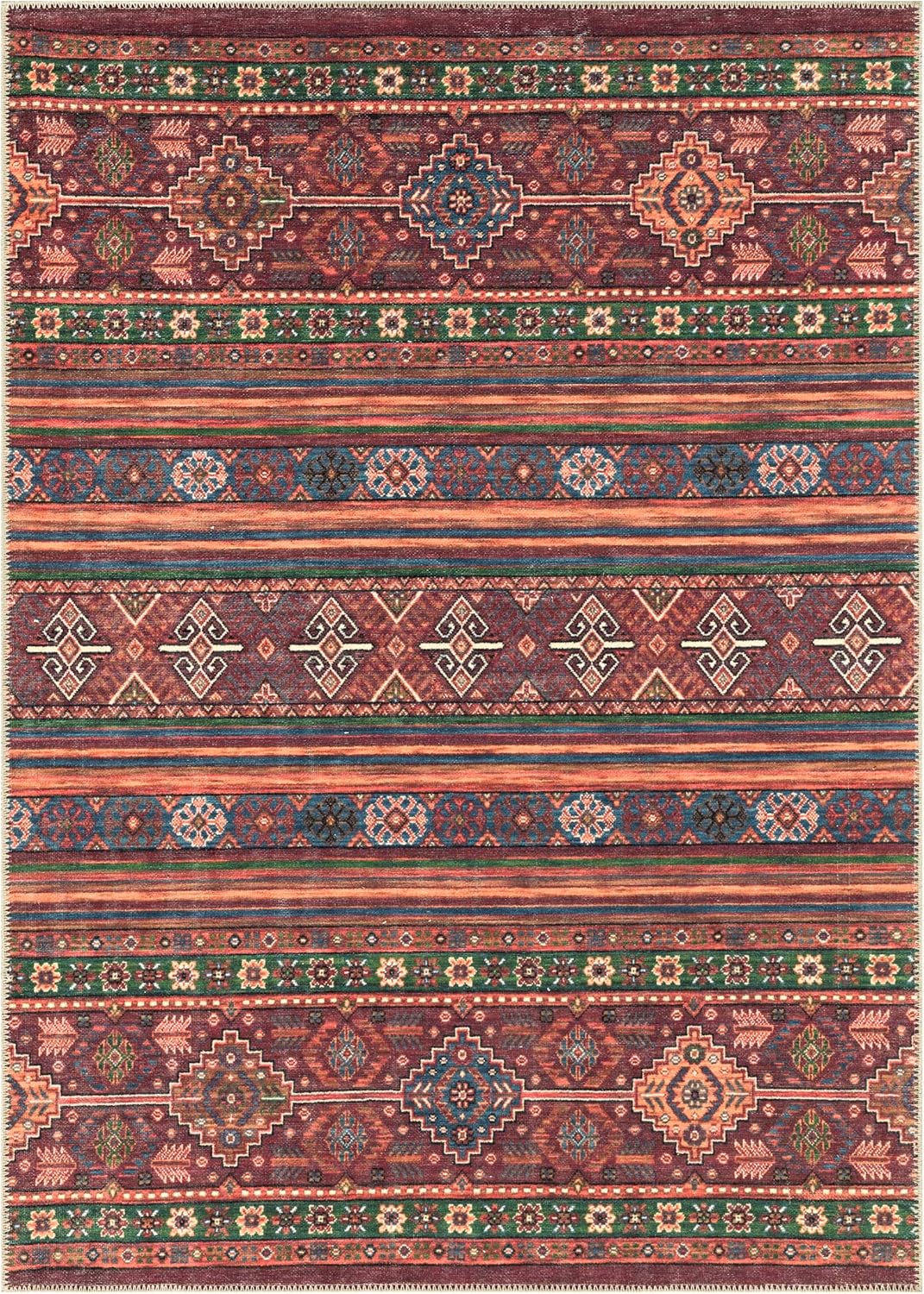 Keen Home Design 5x7 Rug - Machine Washable Area Rug with Non-Slip Backing, Ideal for Living Room, Dining Room, Bedroom - Vintage, Easy Clean, Durable, Low Pile Rug - (5' x 7')